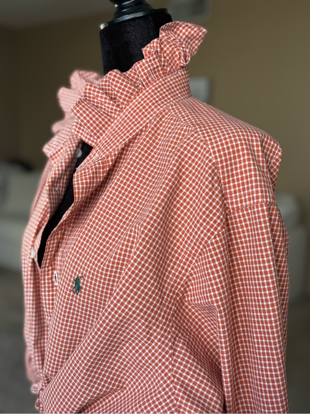 Reworked Ralph Lauren Ruffle Collar Button-Down Size L/XL - Picture 2 of 8